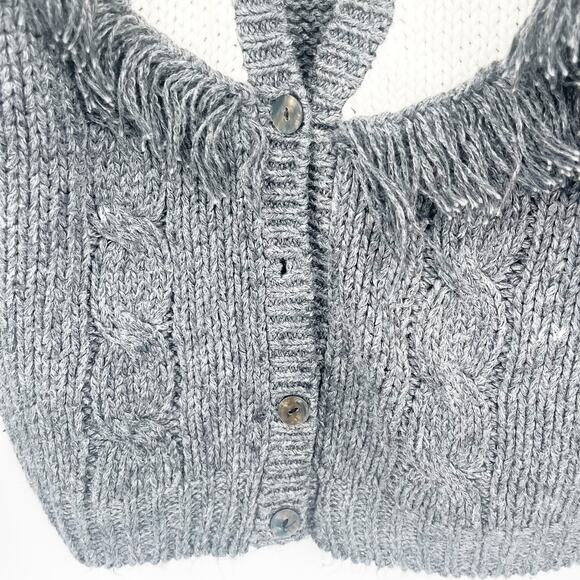 One Step Up Vintage 90s Boho Fringe Floral Hand Knitted‎ Cardigan Sweater Size M - Picture 2 of 6